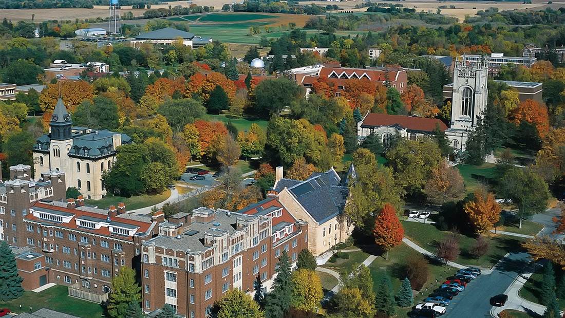 An American college campus in autumn.